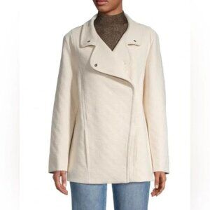 NWOT Akris Punto Asymmetric Cotton Textured Jacket Coat Sz 6 Off White Funnel Ne